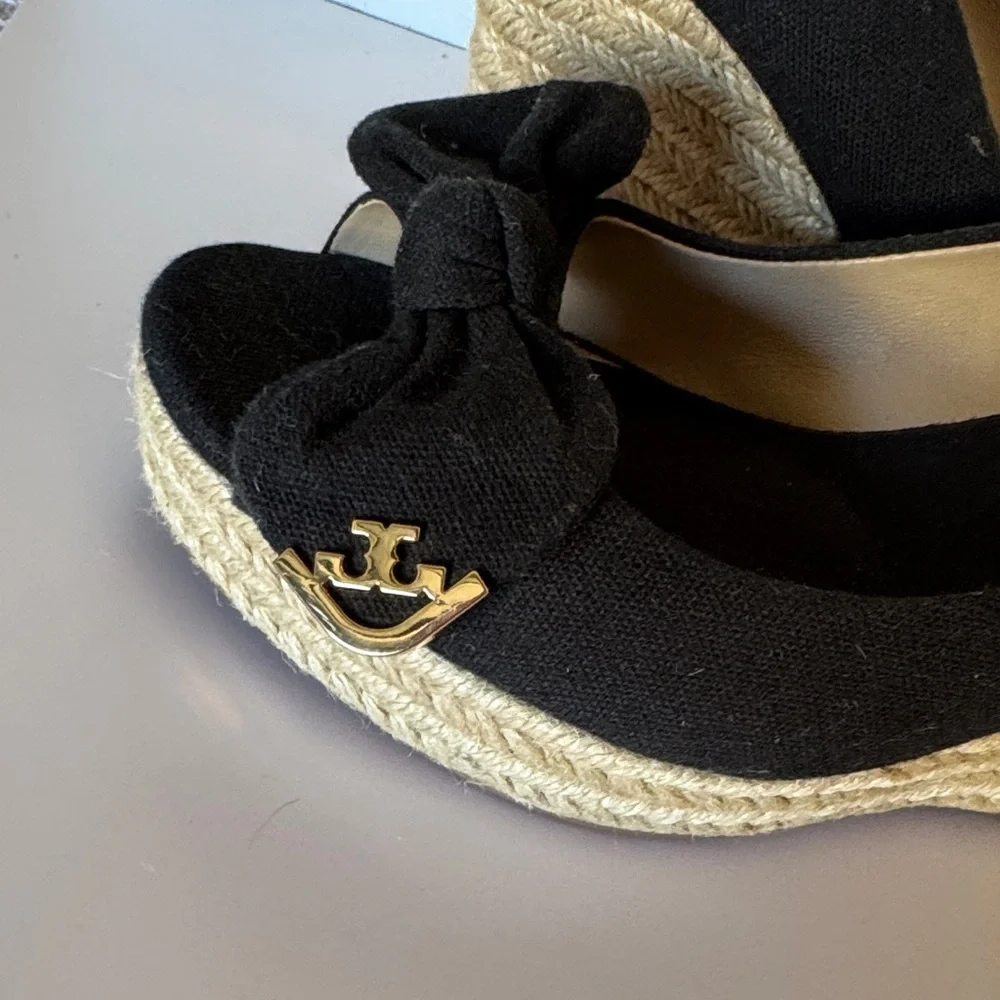 Tory Burch Black Canvas Espadrille Wedges – Size 8 - Picture 4 of 5